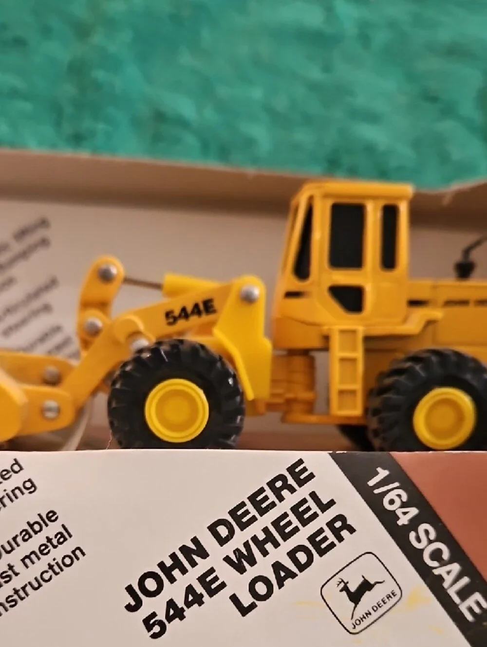 John Deere Yellow 544E Wheel Loader Toy with Black Tires 1989 K9